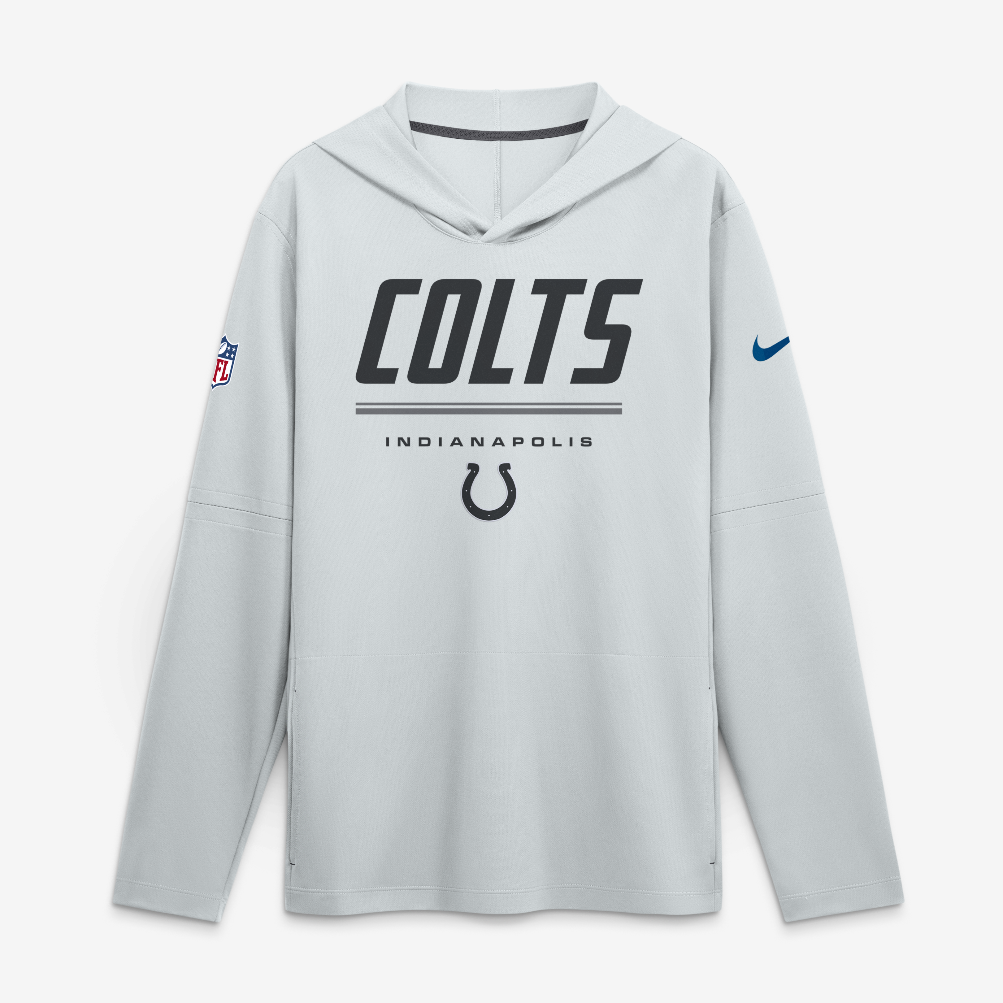 Men's Nike Platinum Indianapolis Colts Sideline Game On Lightweight Long Sleeve Hooded Dri-FIT Top
