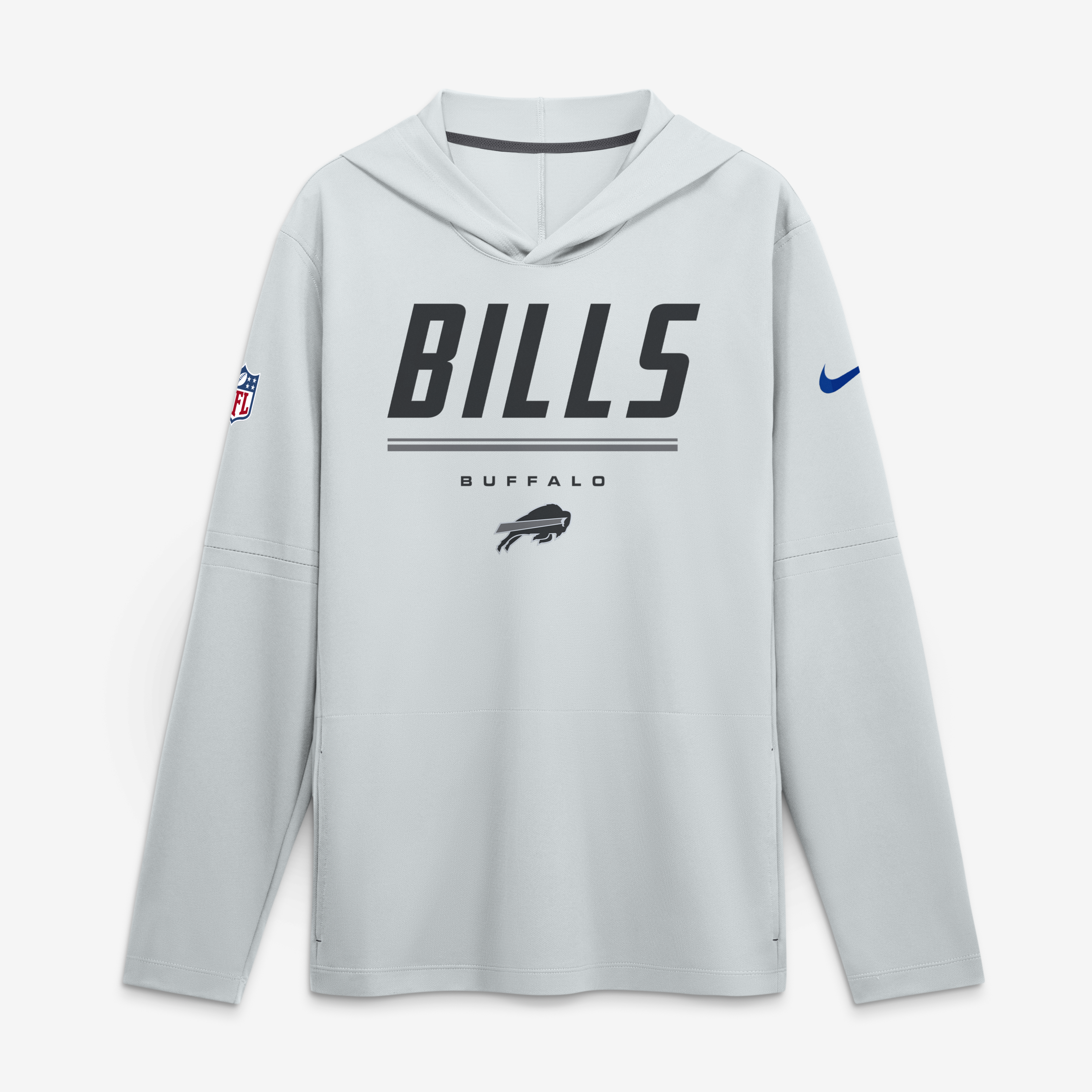 Men's Nike Platinum Buffalo Bills Sideline Game On Lightweight Long Sleeve Hooded Dri-FIT Top