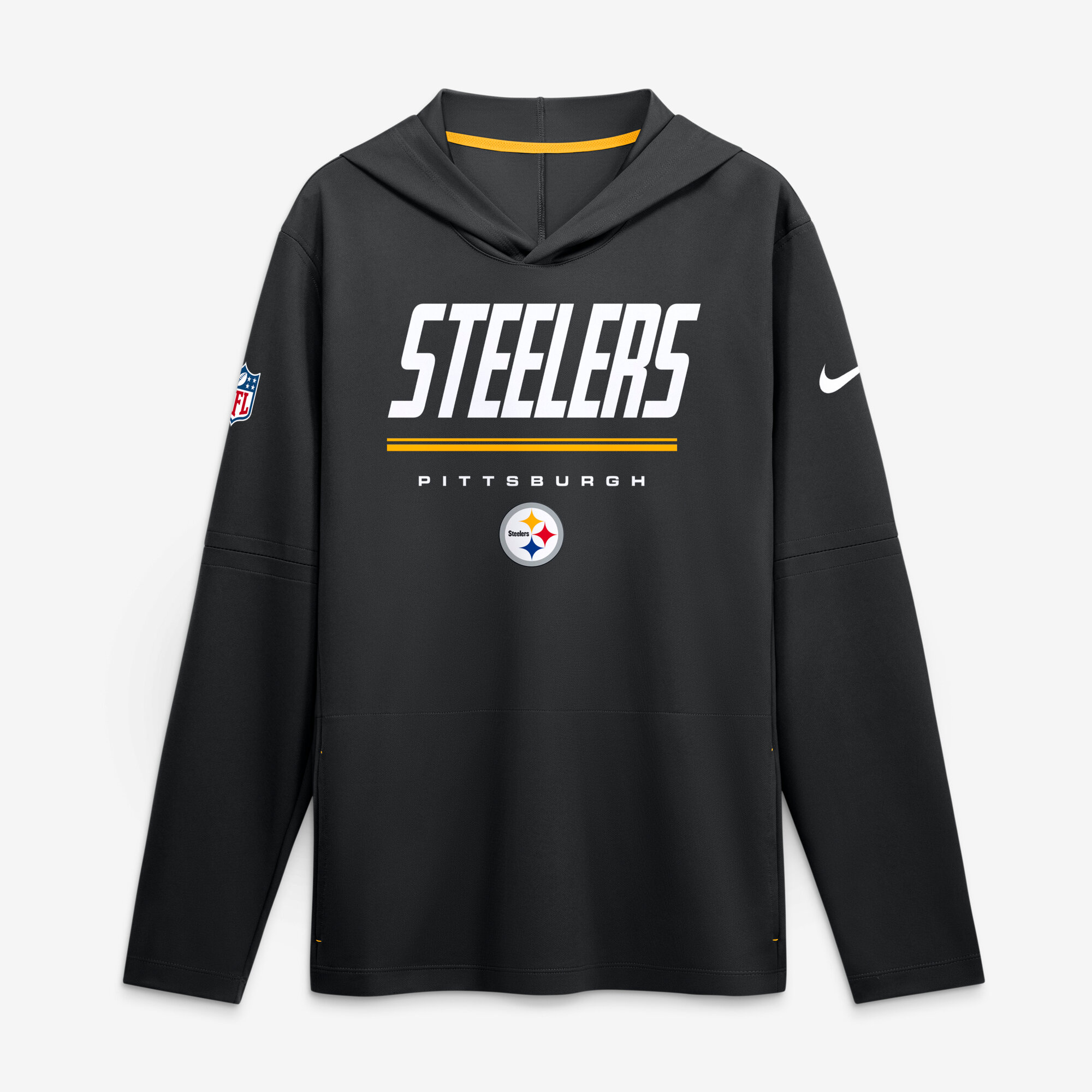 Men’s Nike Black Pittsburgh Steelers Big & Tall Sideline Game On Lightweight Hooded Long Sleeve Dri-FIT Top Men’s Nike Black Pittsburgh Steelers Big & Tall Sideline Game On Lightweight Hooded Long Sleeve Dri-FIT Top