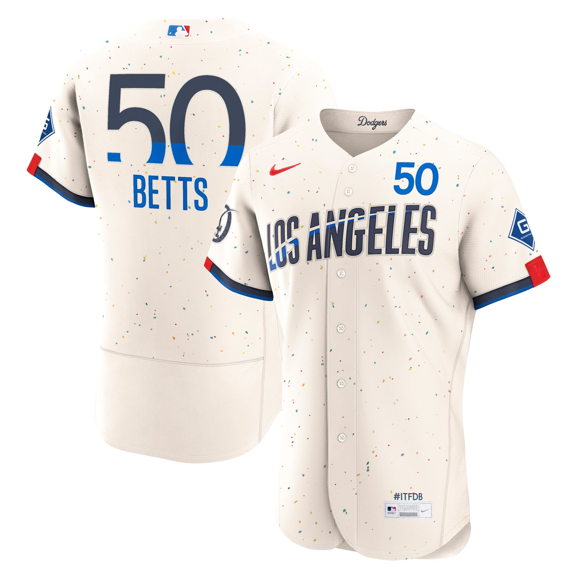 Men's Nike Cream Mookie Betts Los Angeles Dodgers City Connect Authentic Sponsor Patch Jersey