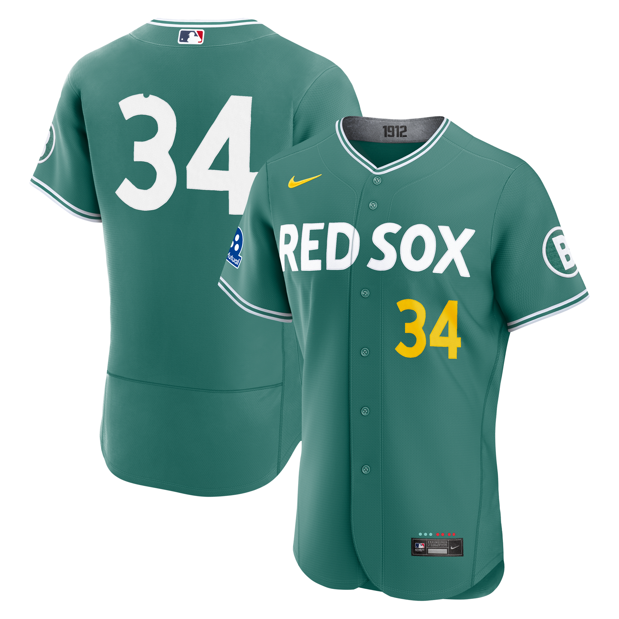 Men's Nike David Ortiz Green Boston Red Sox City Connect Authentic Carry-Over Jersey with Sponsor Patch