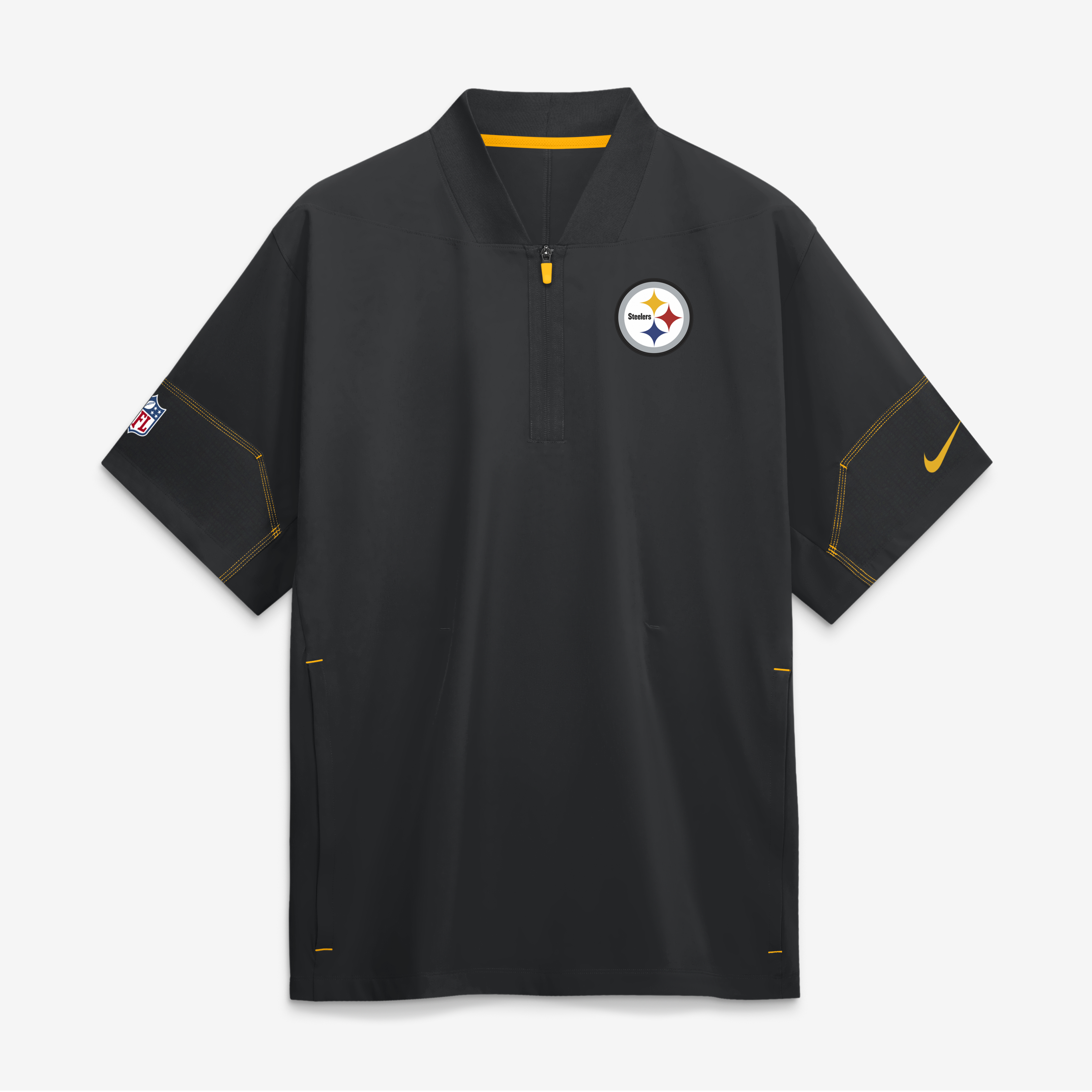 Men's Nike Black Pittsburgh Steelers Sideline Short Sleeve Quarter-Zip Coaches Jacket