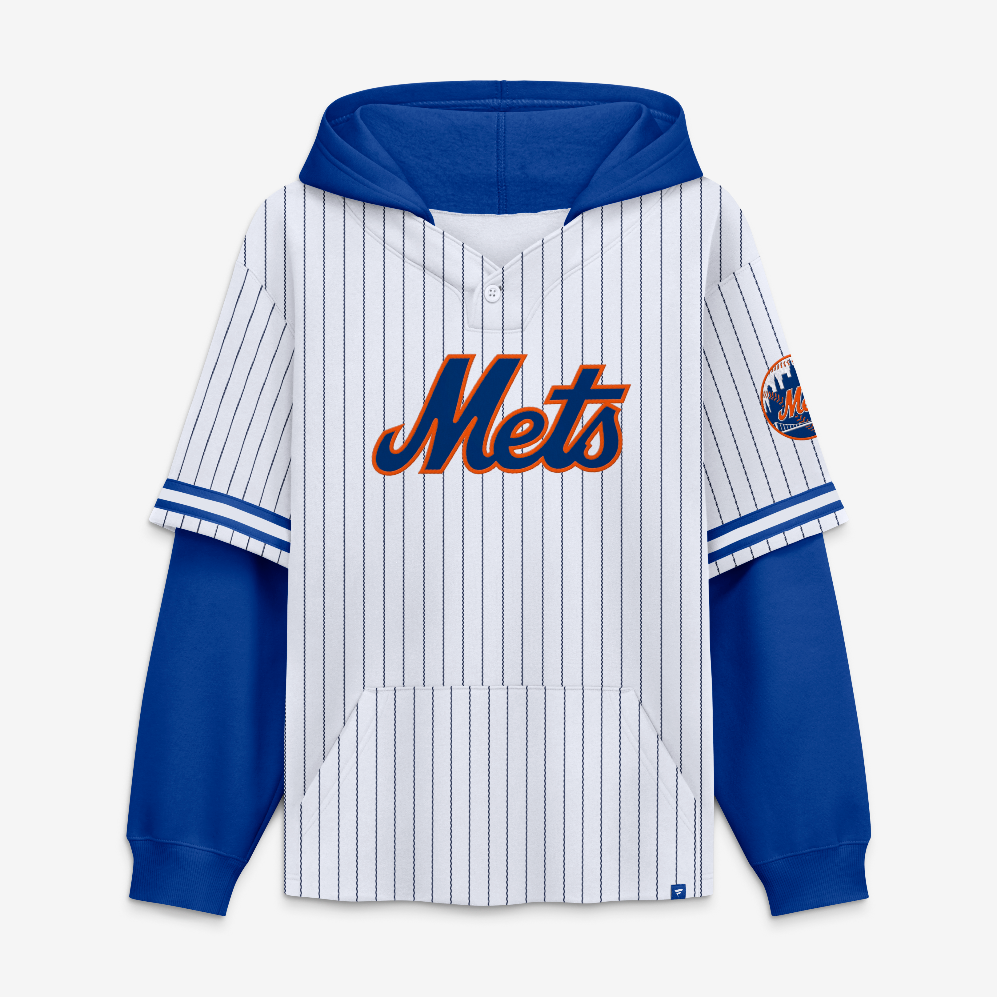 Men's Fanatics White/Royal New York Mets Relaxed Fit Layered Pinstripe Hoodie