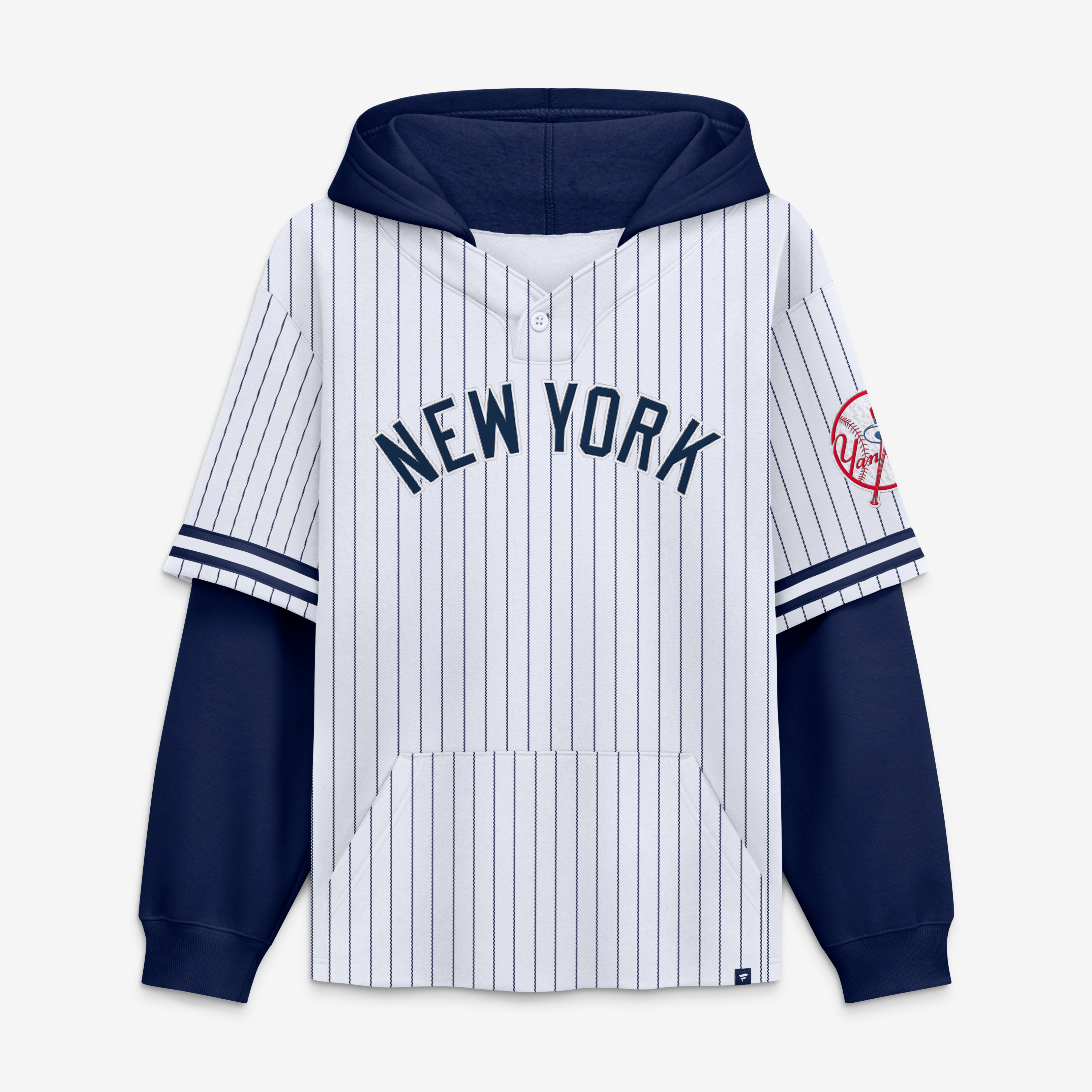 Men's Fanatics White/Navy New York Yankees Relaxed Fit Layered Pinstripe Hoodie