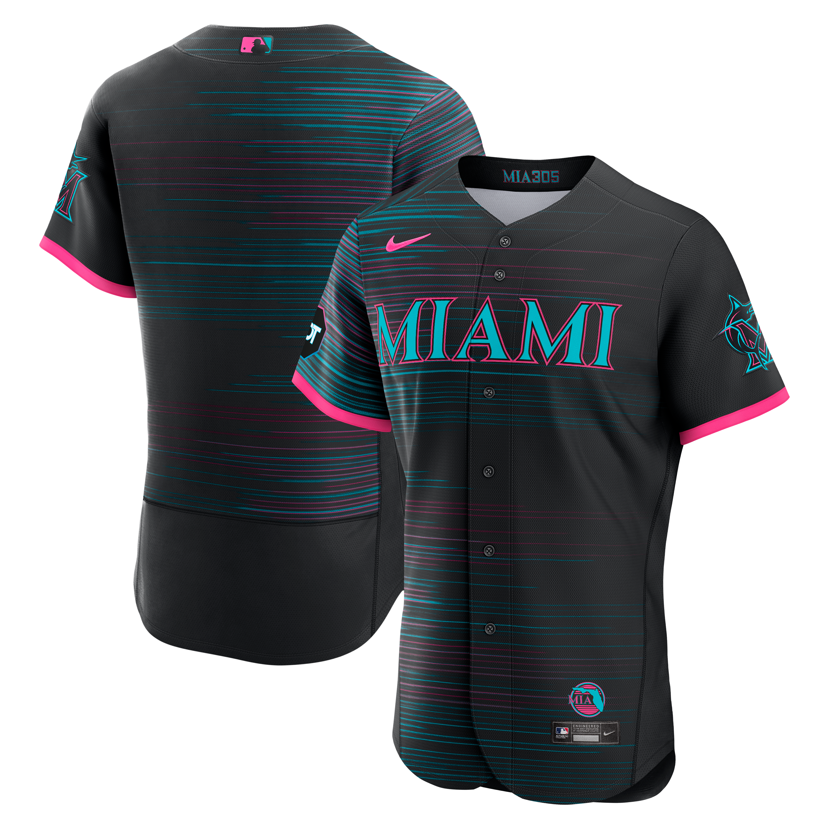 Men's Nike Black Miami Marlins City Connect Authentic Sponsor Patch Jersey