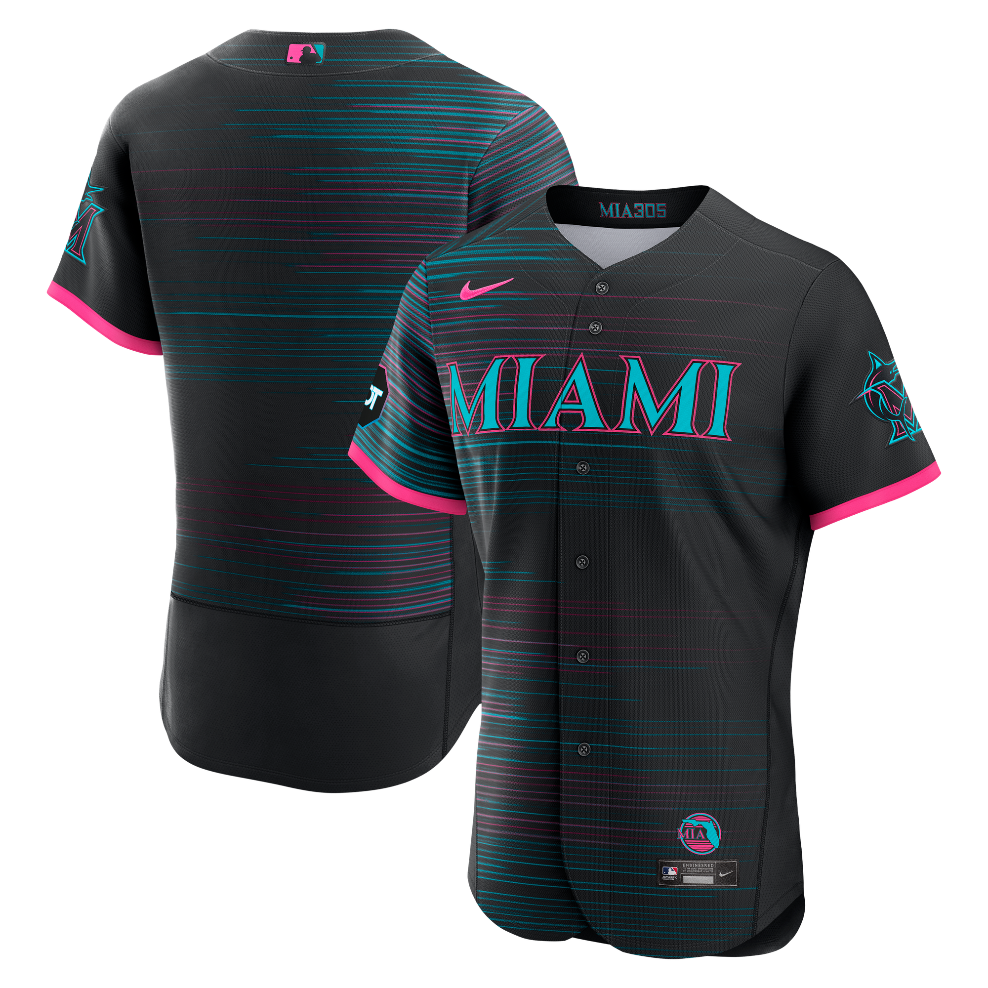 Men's Nike Black Miami Marlins City Connect Authentic Sponsor Patch Jersey