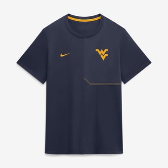 Men's Nike Navy West Virginia Mountaineers 2026 Sideline UV Dri-FIT Coaches Shirt
