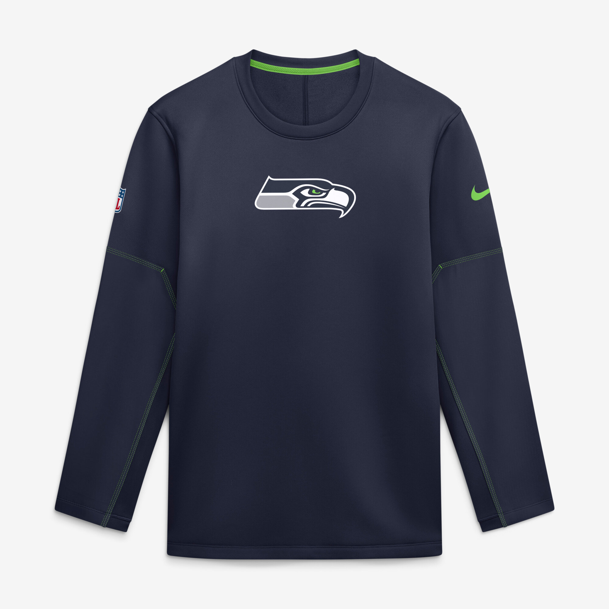 Men's Nike Navy Seattle Seahawks Sideline Coaches Team Present Midweight Therma-FIT Sweatshirt
