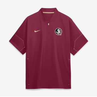 Men's Nike Garnet Florida State Seminoles 2026 Sideline Short Sleeve Quarter-Zip Coaches Jacket