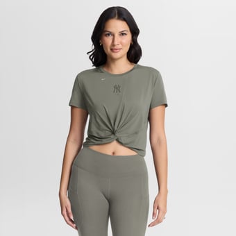 Women's Nike Olive New York Yankees One Twist Dri-FIT Cropped T-Shirt
