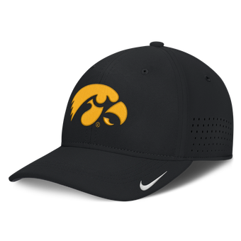 Men's Nike  Black Iowa Hawkeyes 2026 Sideline Practice AeroBill SwooshFlex Dri-FIT Hat