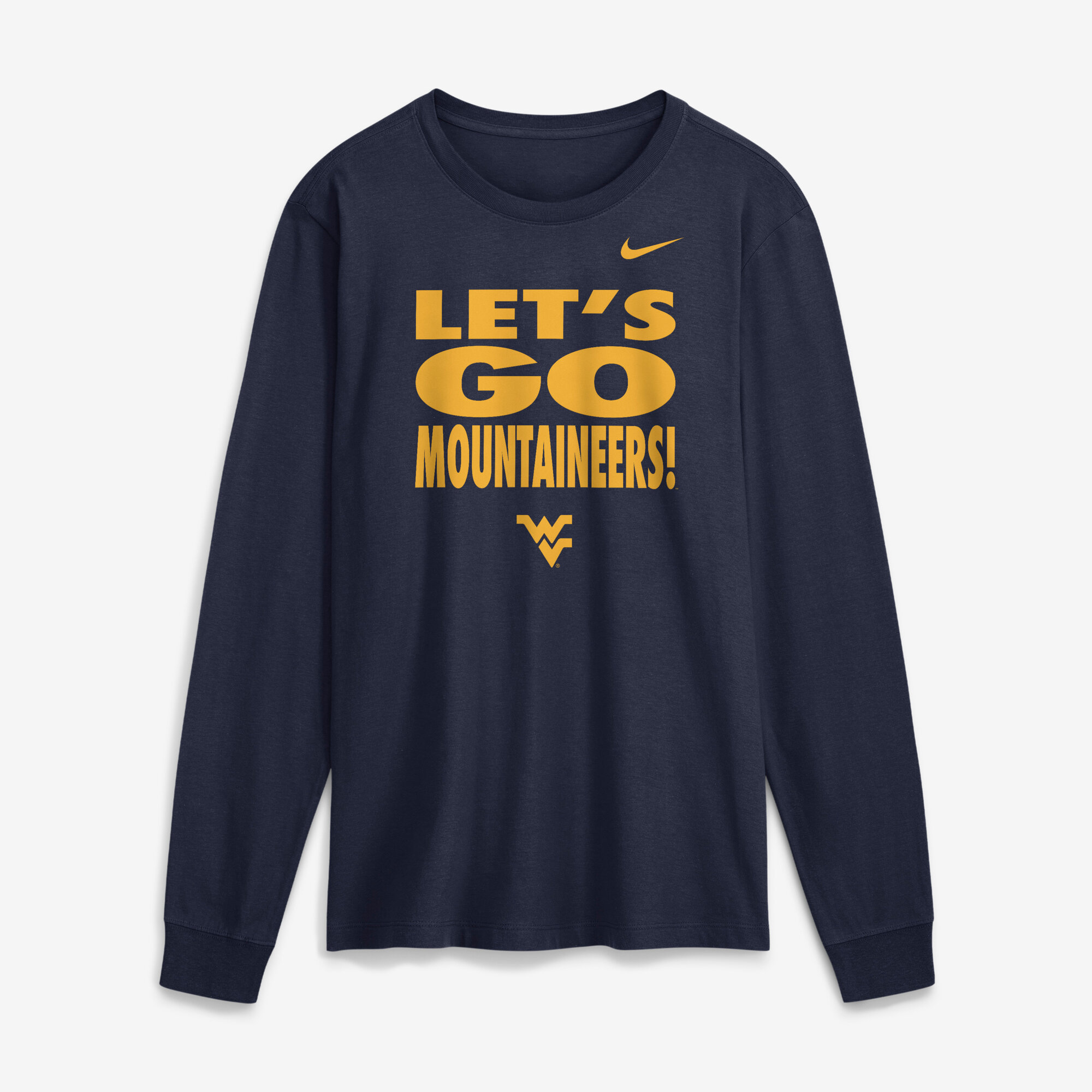 Men’s Nike Navy West Virginia Mountaineers 2026 Sideline Slogan Dri-FIT Long Sleeve T-Shirt Men’s Nike Navy West Virginia Mountaineers 2026 Sideline Slogan Dri-FIT Long Sleeve T-Shirt
