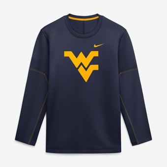 Men's Nike Navy West Virginia Mountaineers 2026 Sideline Coaches Therma-FIT Long Sleeve Top
