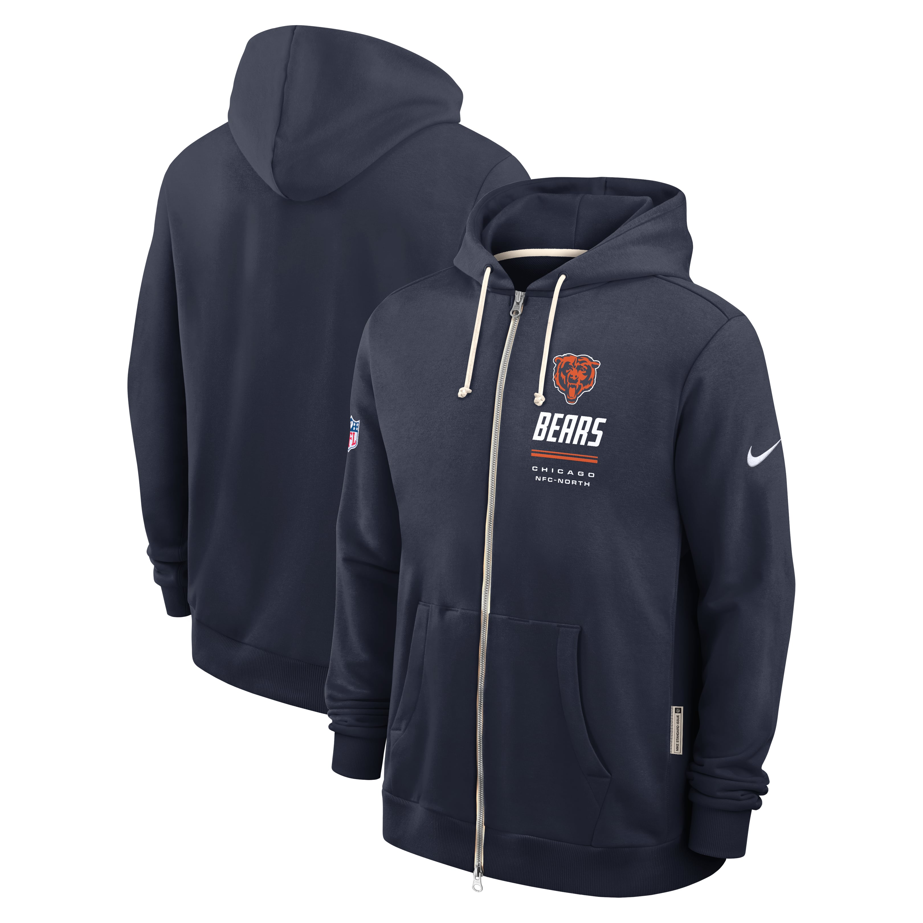 Men's Nike Navy Chicago Bears Sideline Standard Issue Dri-FIT Full-Zip Hoodie