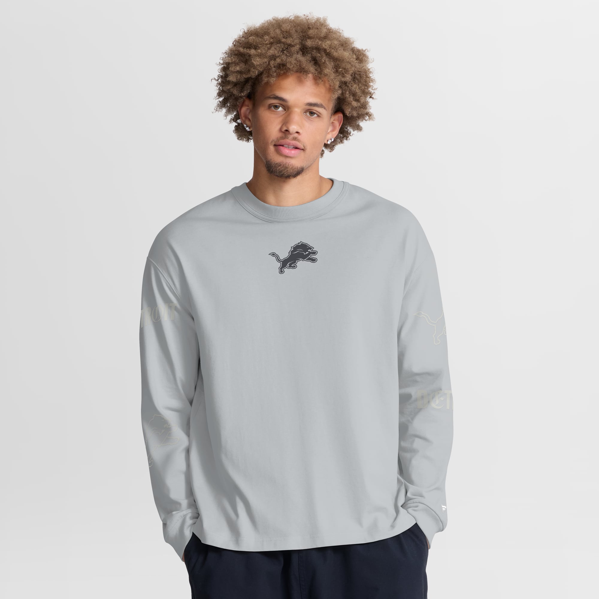 Men's Fanatics Gray Detroit Lions Oversized Type Play Long Sleeve T-Shirt