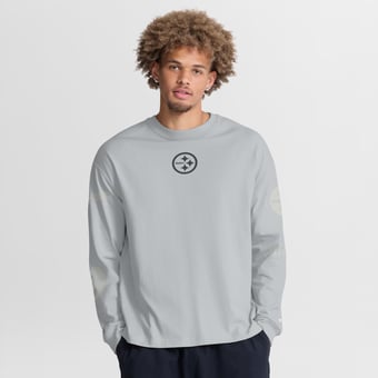 Men's Fanatics Gray Pittsburgh Steelers Oversized Type Play Long Sleeve T-Shirt