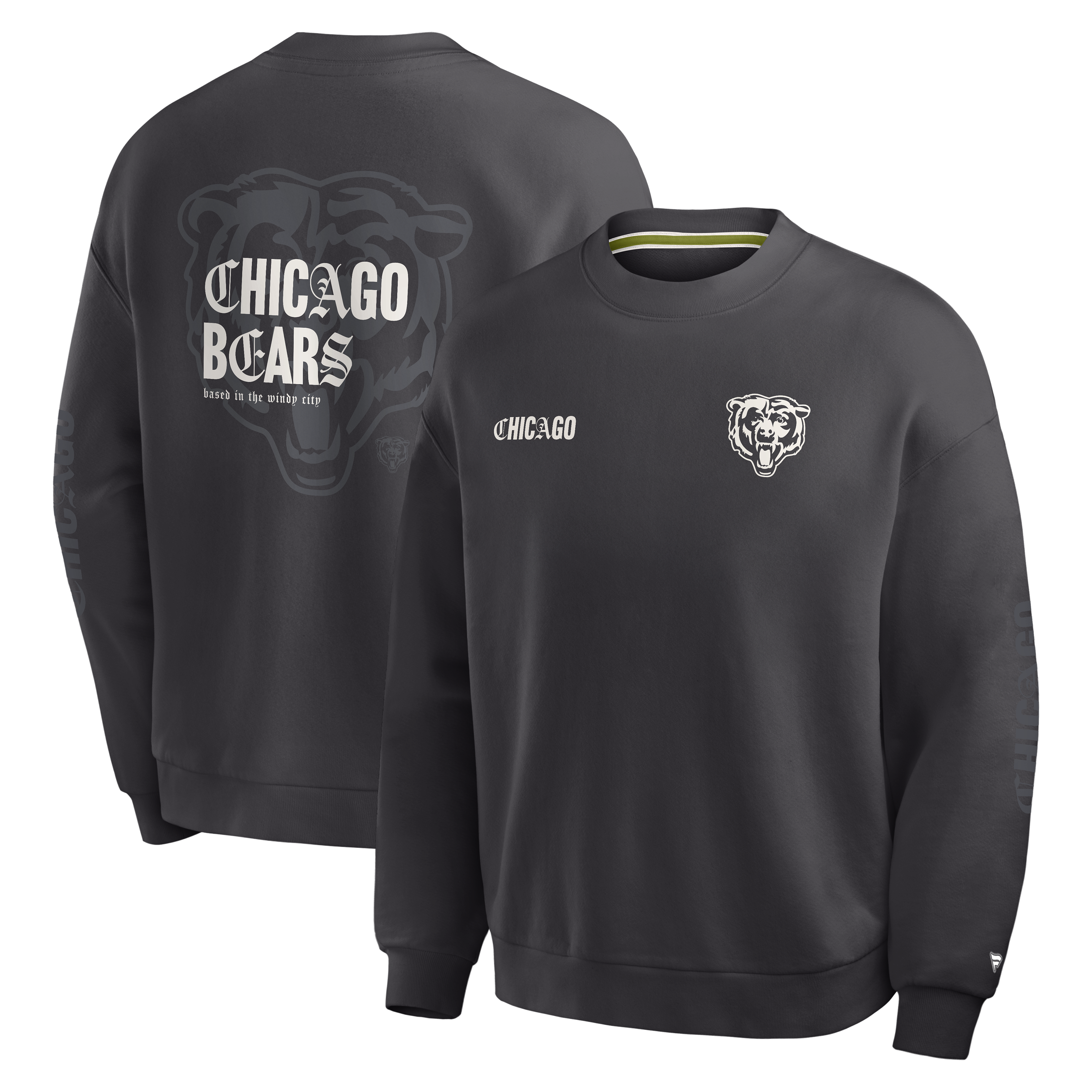Men's Fanatics Charcoal Chicago Bears Oversized Type Play Multi Sweatshirt
