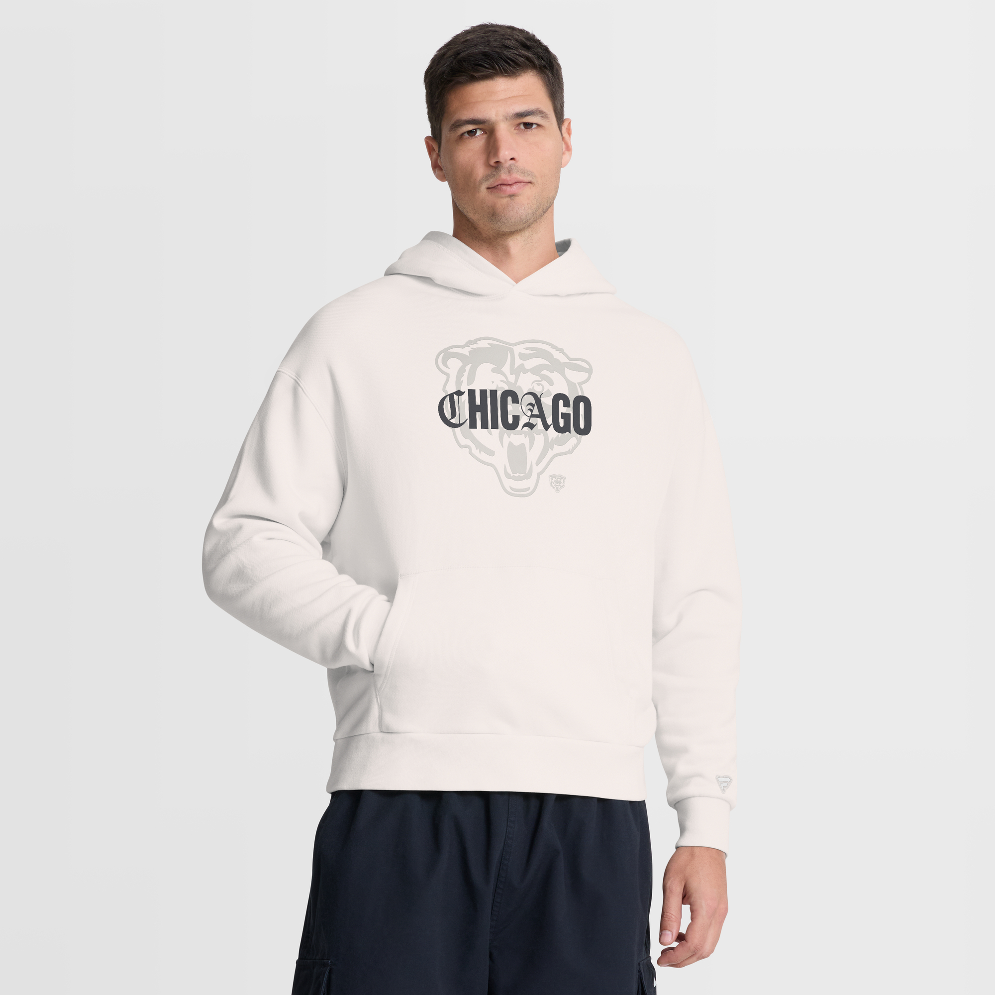 Fanatics Men's Cream Chicago Bears Oversized Type Play Location Hoodie - Cream