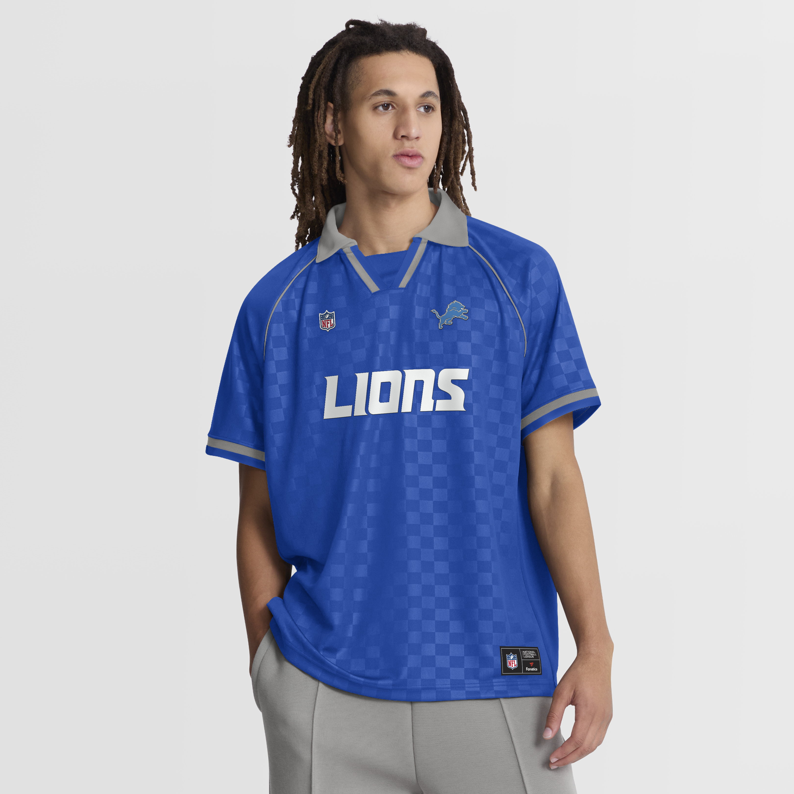 Men's Fanatics Blue/Gray Detroit Lions Homerun Raglan V-Neck Polo