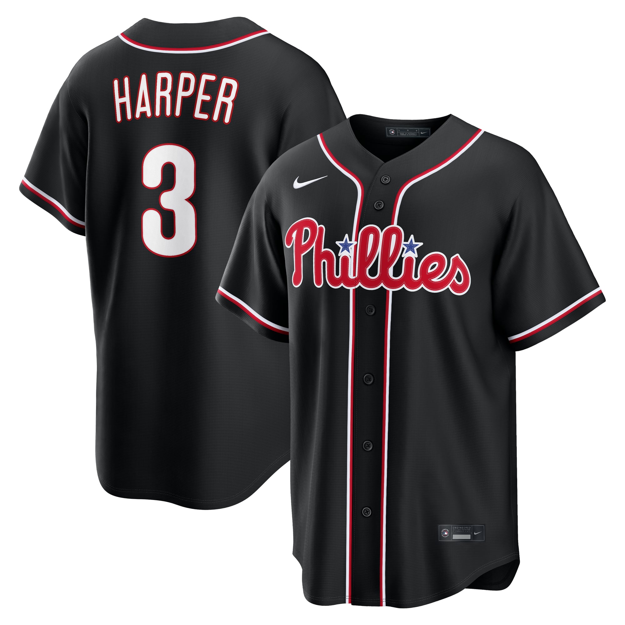 Men's Nike Bryce Harper Philadelphia Phillies Fashion Replica Black Out Jersey