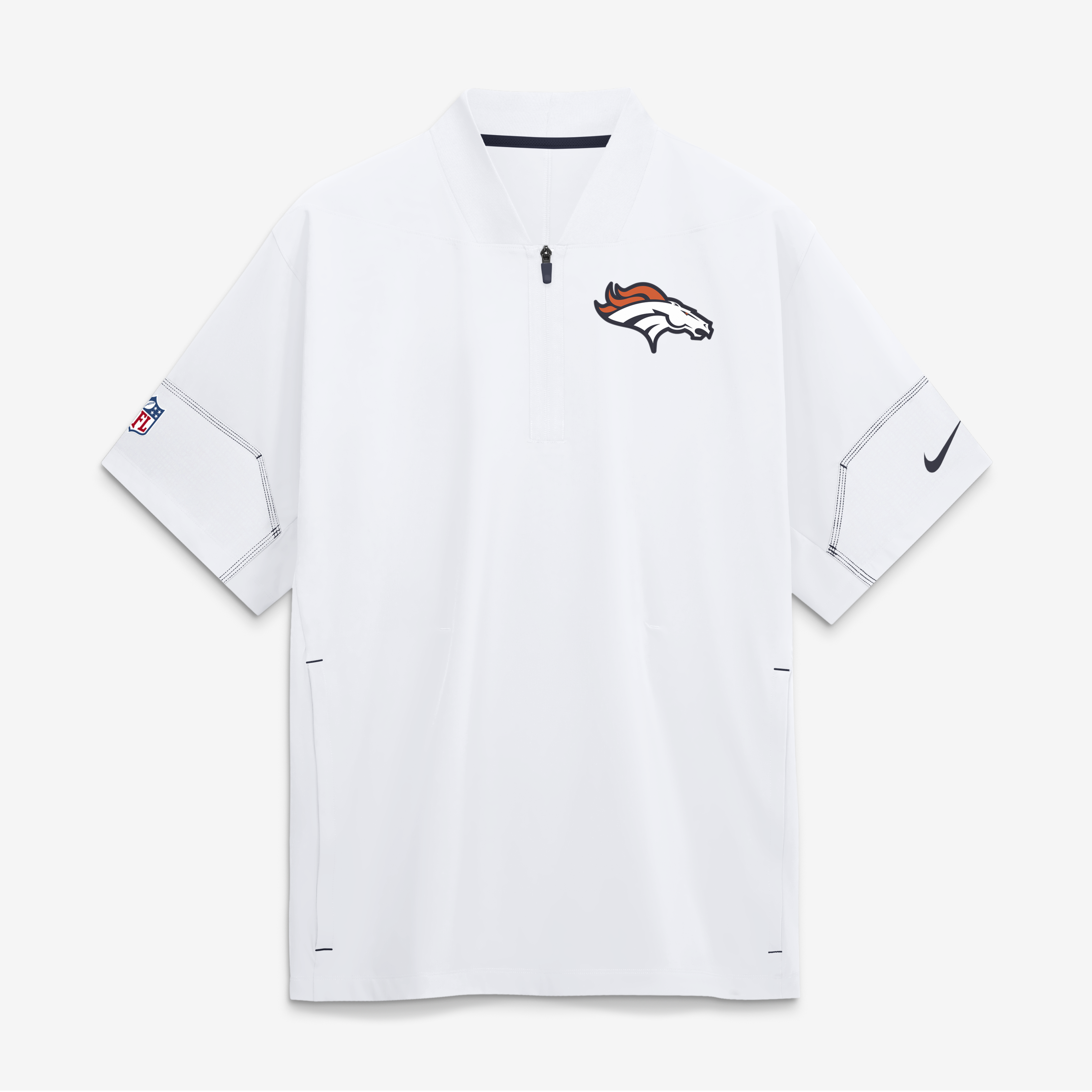 Men's Nike White Denver Broncos Sideline Short Sleeve Quarter-Zip Coaches Jacket
