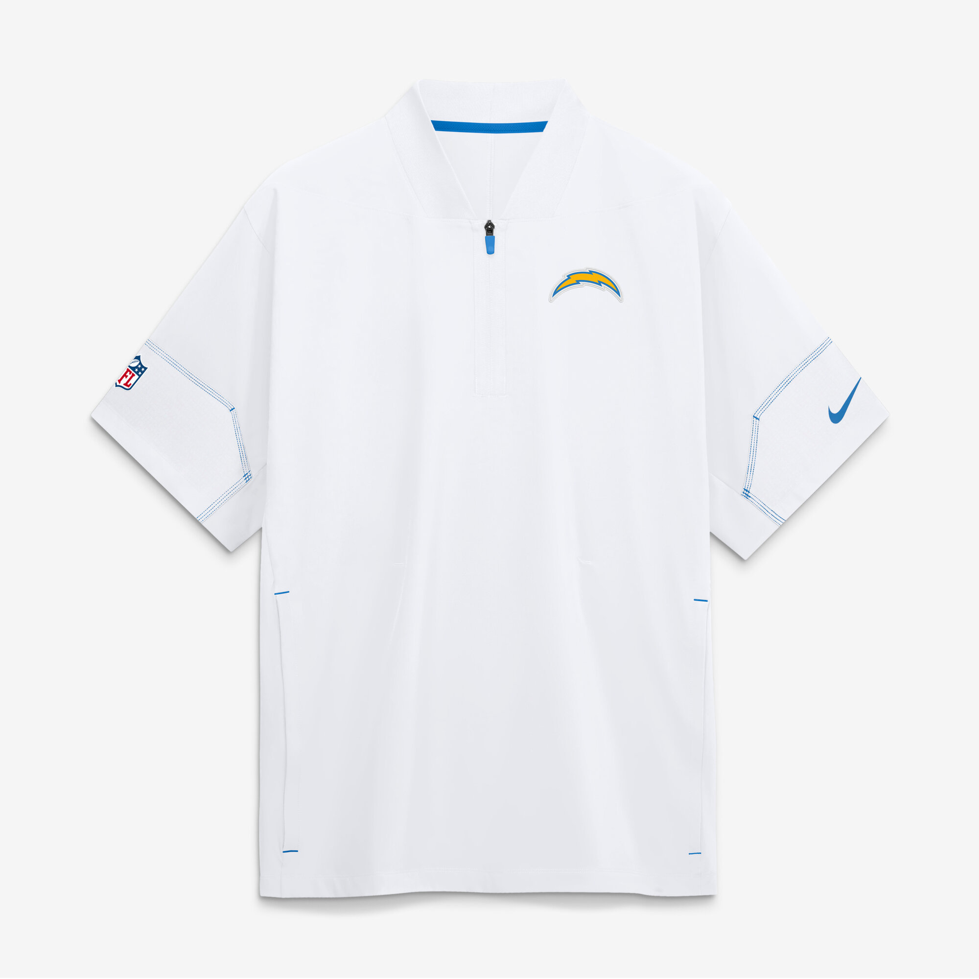 Men's Nike White Los Angeles Chargers Sideline Short Sleeve Quarter-Zip Coaches Jacket
