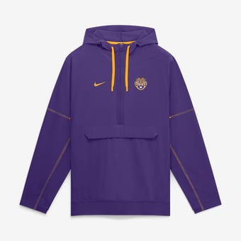 Men's Nike Purple LSU Tigers 2026 Sideline Anorak Half-Zip Hooded Jacket