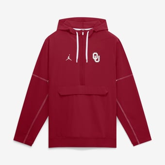 Men's Jordan Brand Crimson Oklahoma Sooners 2026 Sideline Anorak Half-Zip Hooded Jacket