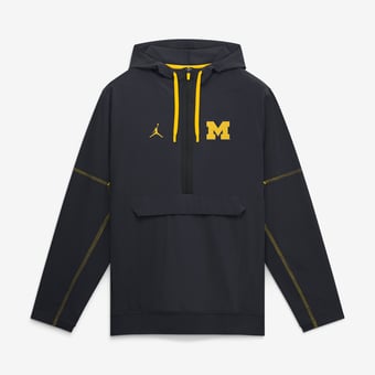 Men's Jordan Brand Navy Michigan Wolverines 2026 Sideline Anorak Half-Zip Hooded Jacket