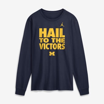Men's Jordan Brand  Navy Michigan Wolverines 2026 Sideline Slogan Dri-FIT Long Sleeve T-Shirt