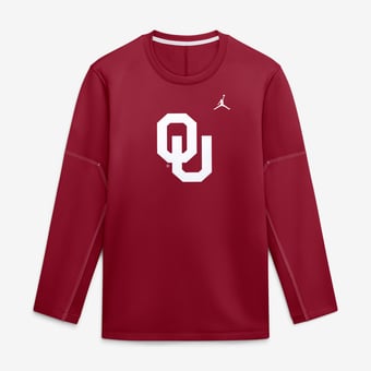 Men's Jordan Brand Crimson Oklahoma Sooners 2026 Sideline Coaches Therma-FIT Long Sleeve Top