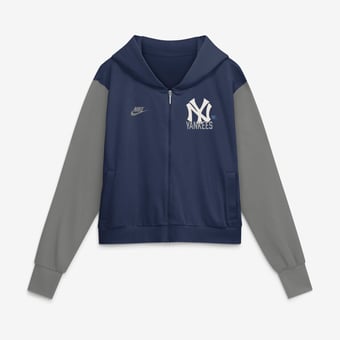 Women's Nike Navy/Gray New York Yankees Cooperstown Collection Cropped Full-Zip Hoodie