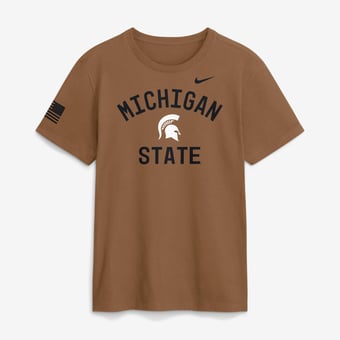 Men's Nike Brown Michigan State Spartans 2026 Military Appreciation Sideline Dri-FIT T-Shirt