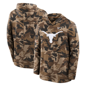 Men's Nike Camo Texas Longhorns 2026 Military Appreciation Sideline Dri-FIT Hooded Long Sleeve T-Shirt
