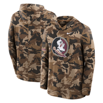 Men's Nike Camo Florida State Seminoles 2026 Military Appreciation Sideline Dri-FIT Hooded Long Sleeve T-Shirt