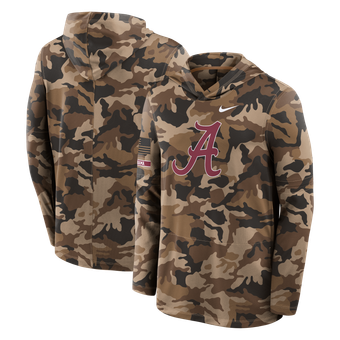 Men's Nike Camo Alabama Crimson Tide 2026 Military Appreciation Sideline Dri-FIT Hooded Long Sleeve T-Shirt