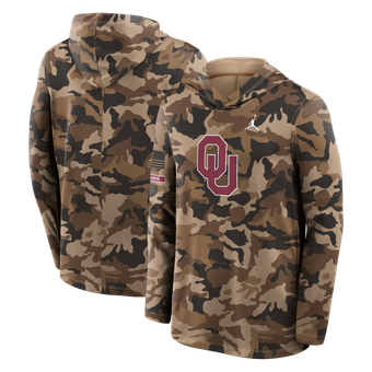 Men's Jordan Brand Camo Oklahoma Sooners 2026 Military Appreciation Sideline Dri-FIT Hooded Long Sleeve T-Shirt