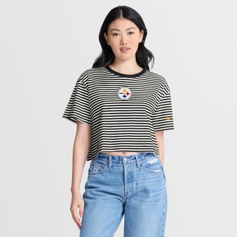 Women's Nike Black/Cream Pittsburgh Steelers Striped Cropped T-Shirt