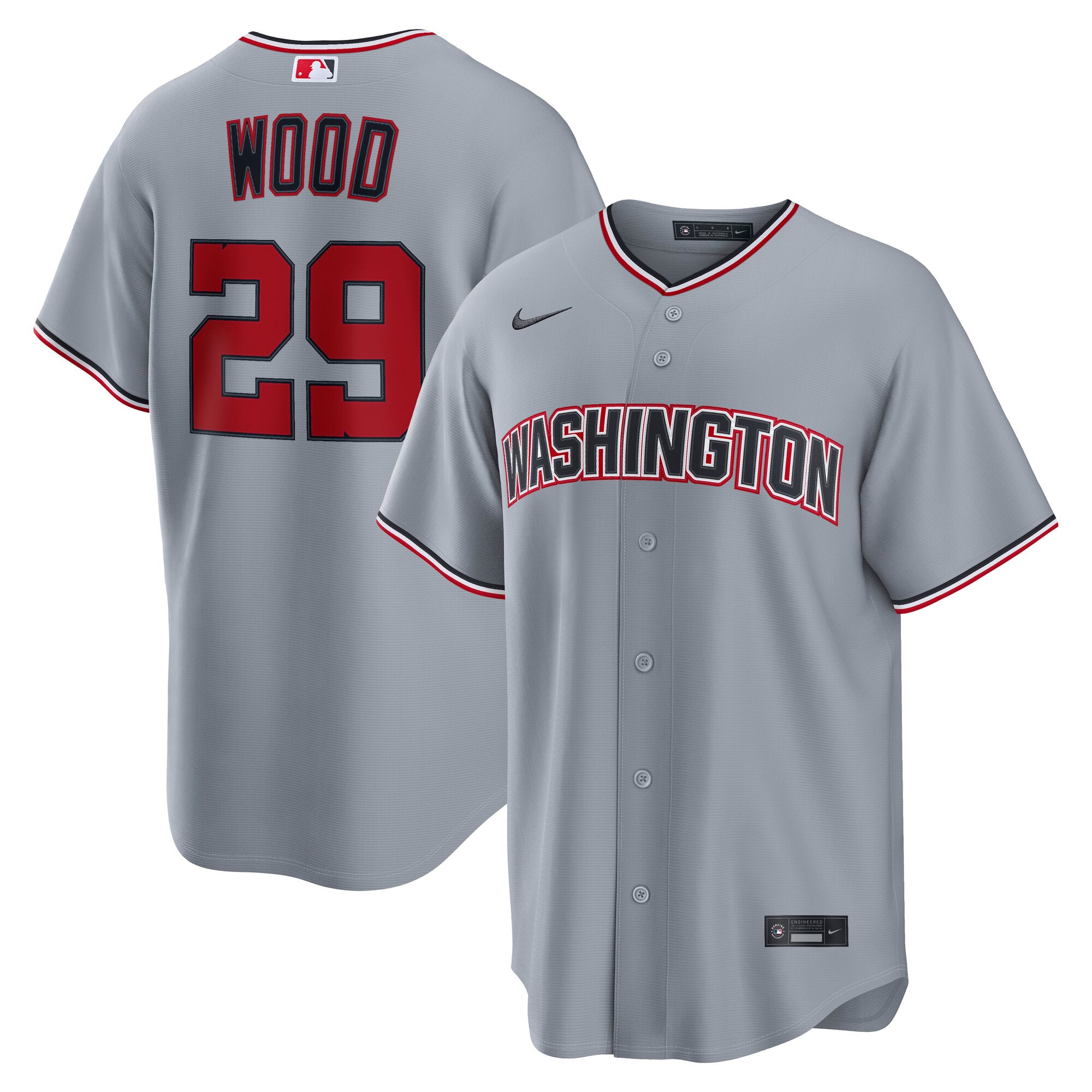 Men's Nike James Wood Gray Washington Nationals Road Replica Jersey