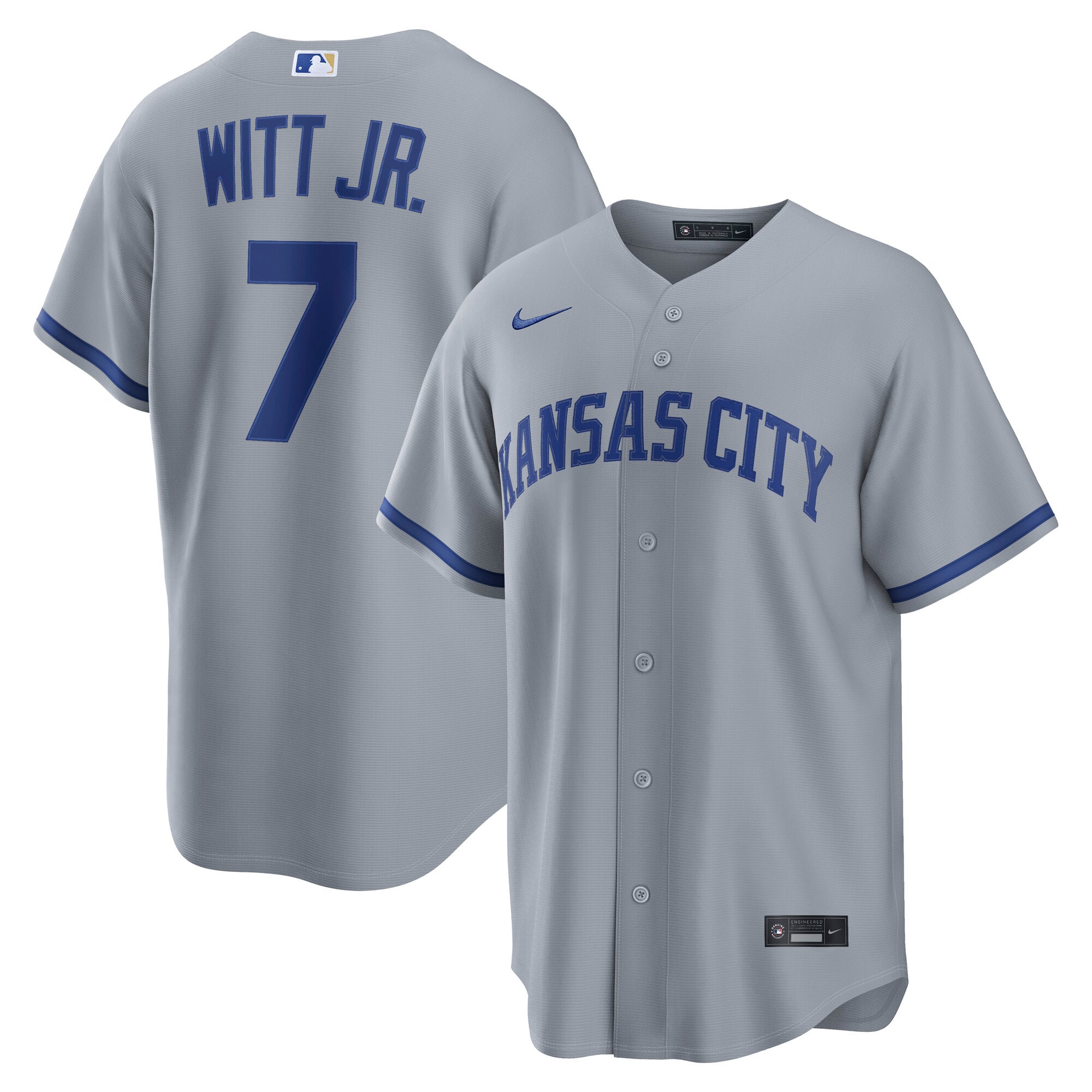Men's Nike Bobby Witt Jr. Gray Kansas City Royals Road Replica Jersey
