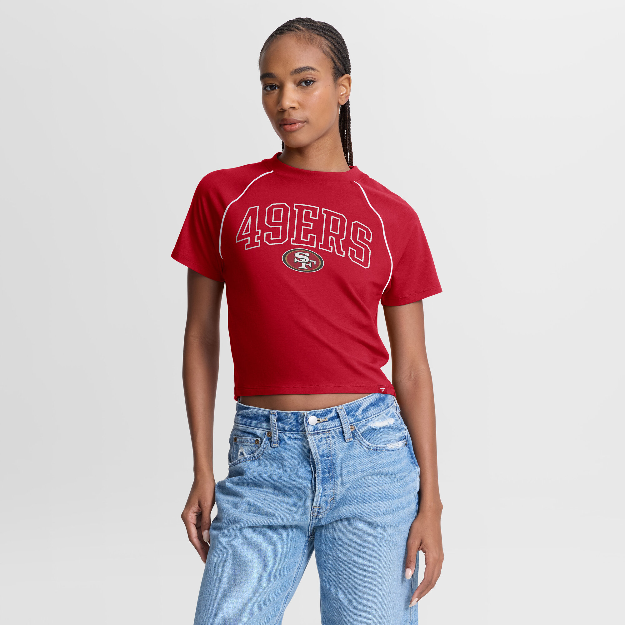 Women's Fanatics Scarlet San Francisco 49ers Offensive Scheme Raglan Tri-Blend Cropped Top