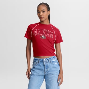Women's Fanatics Scarlet San Francisco 49ers Offensive Scheme Raglan Tri-Blend Cropped Top