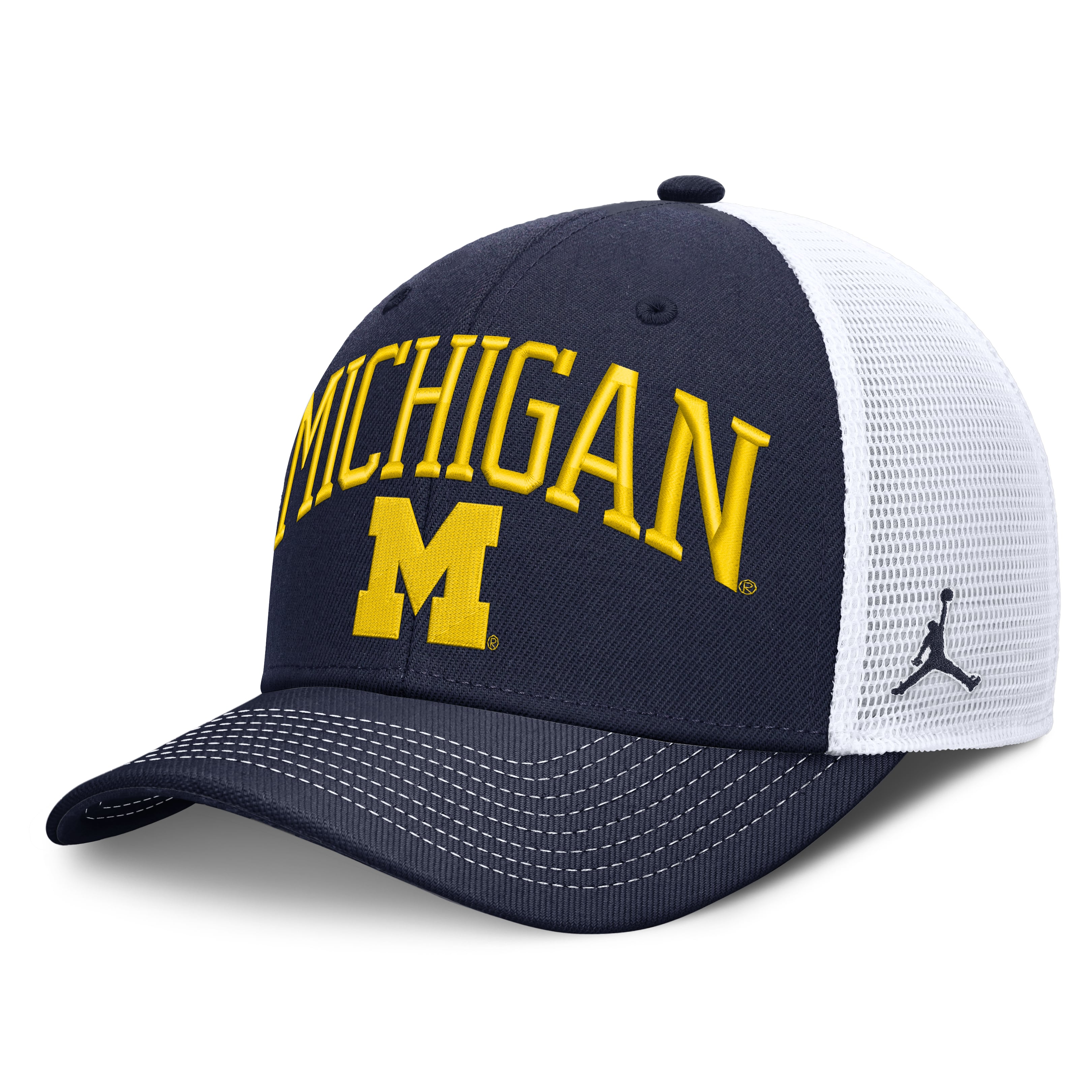 Unisex Jordan Brand  Navy/White Michigan Wolverines Primetime Arched Trucker Adjustable Hat