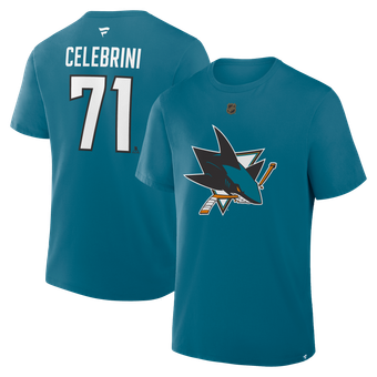 Men's Fanatics Macklin Celebrini Teal San Jose Sharks Authentic Stack Name & Number T-Shirt