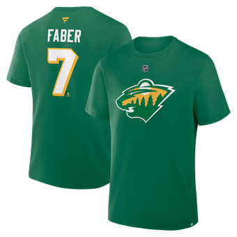 Men's Fanatics Brock Faber Green Minnesota Wild Authentic Stack Name & Number T-Shirt