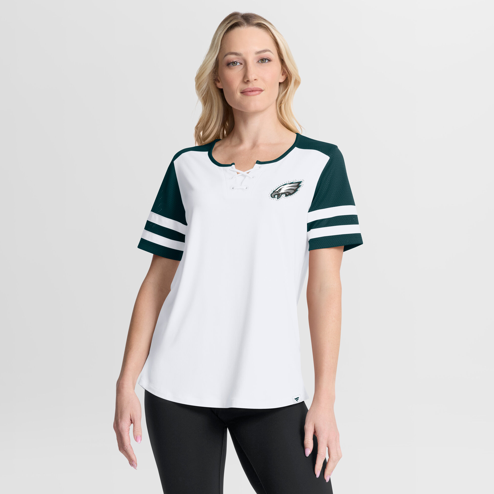Women's Fanatics White/Midnight Green Philadelphia Eagles Touchdown Pass Athena Lace-Up T-Shirt