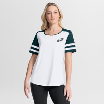 Women's Fanatics White/Midnight Green Philadelphia Eagles Touchdown Pass Athena Lace-Up T-Shirt