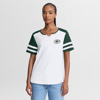 Women's Fanatics White/Green Green Bay Packers Touchdown Pass Athena Lace-Up T-Shirt