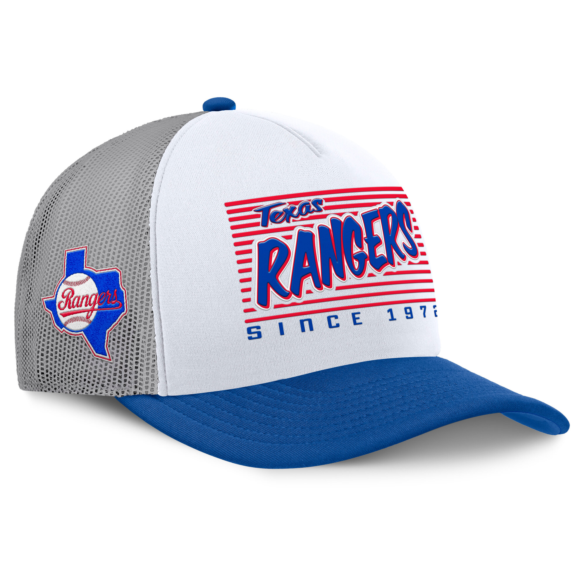 Men's Fanatics White/Royal Texas Rangers On Deck A-Frame Snapback Hat