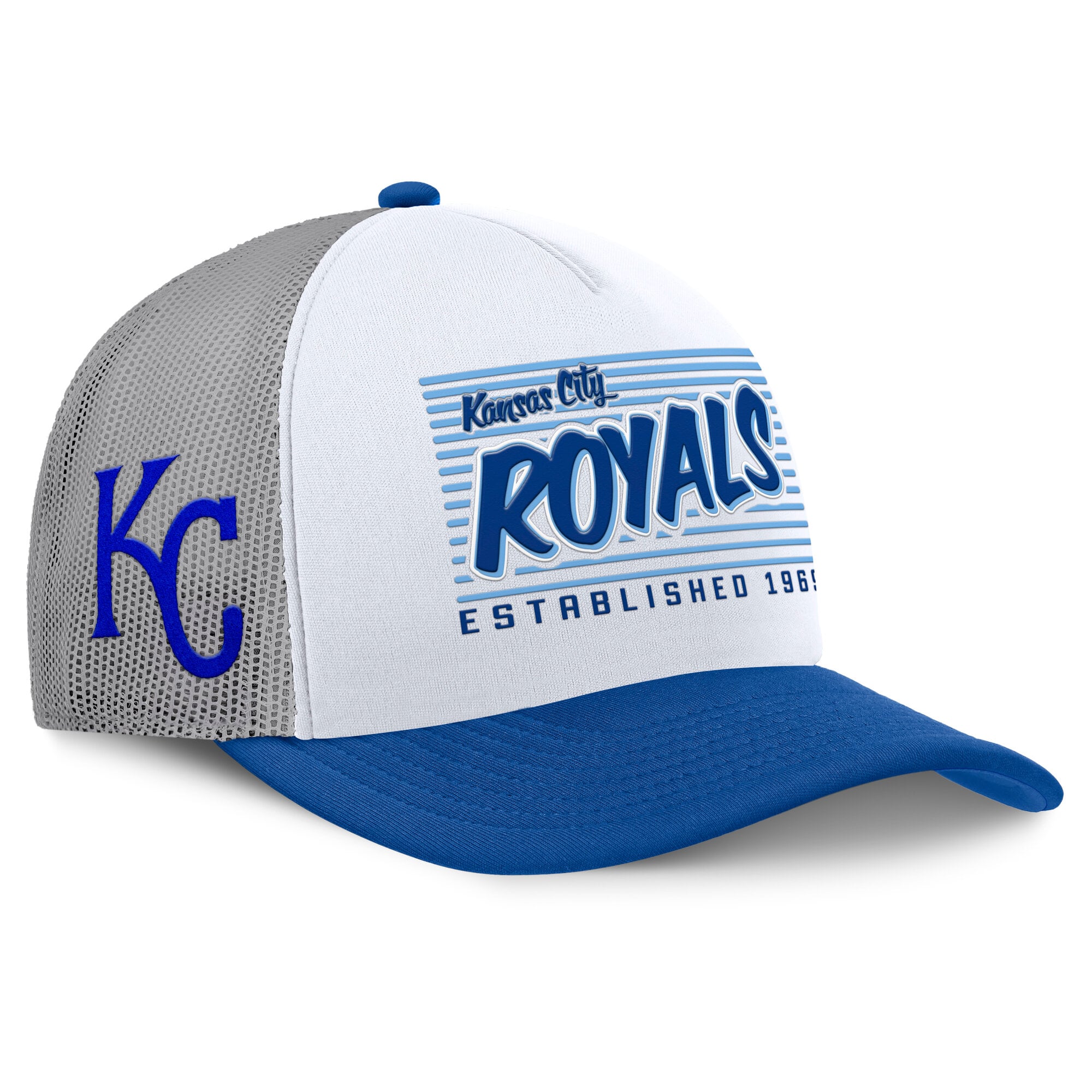 Men's Fanatics White/Royal Kansas City Royals On Deck A-Frame Snapback Hat
